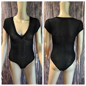 Top Chic size small black & silver sparkle mesh festival boho bodysuit